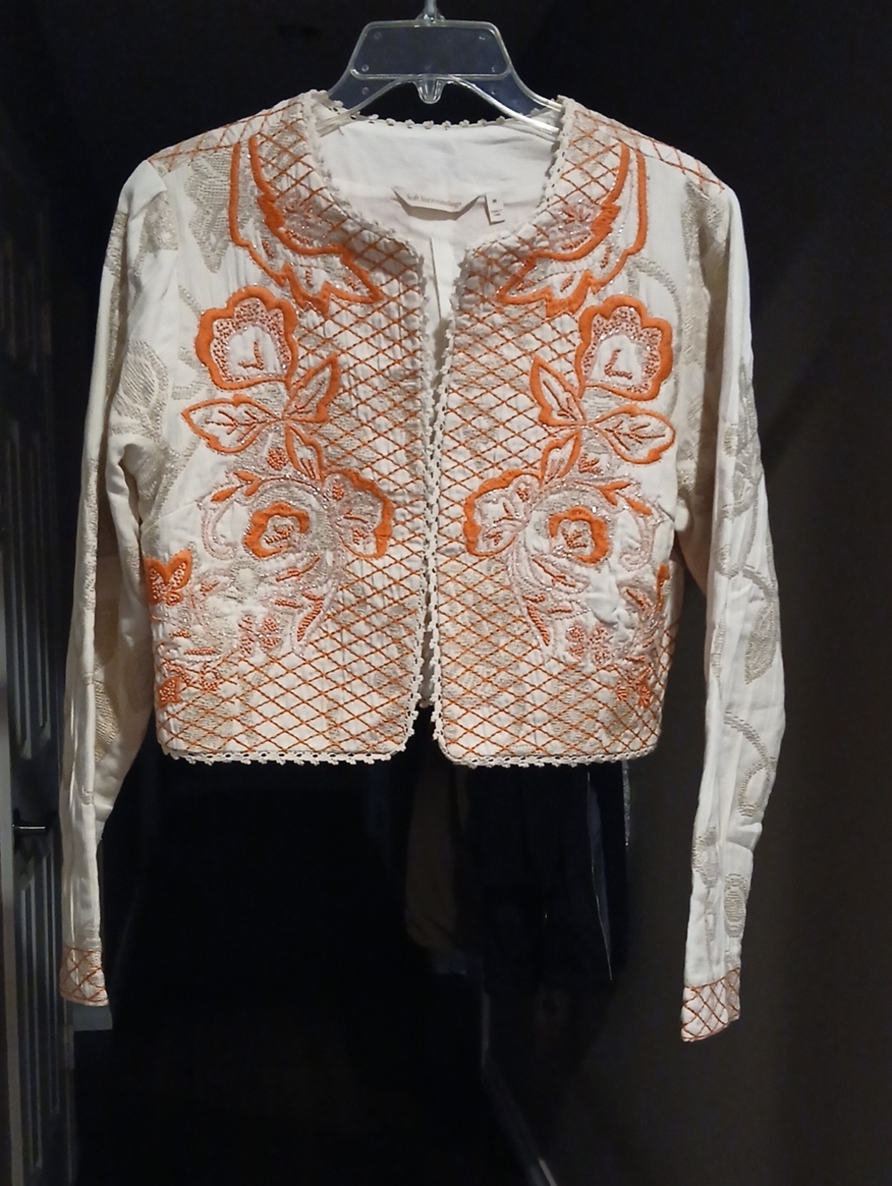 Soft Surroundings Beige And Orange Embroidered Bolero Jaquet Top - Size M